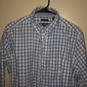 Baby Blue Chaps Mens Plaid Button Up Shirt Small